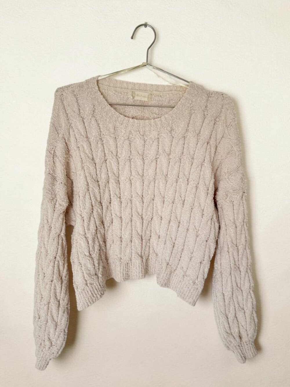 Altar’d State Beige Cable‑Knit Sweater Size S Cozy Boho Chic Classic Fall Winter